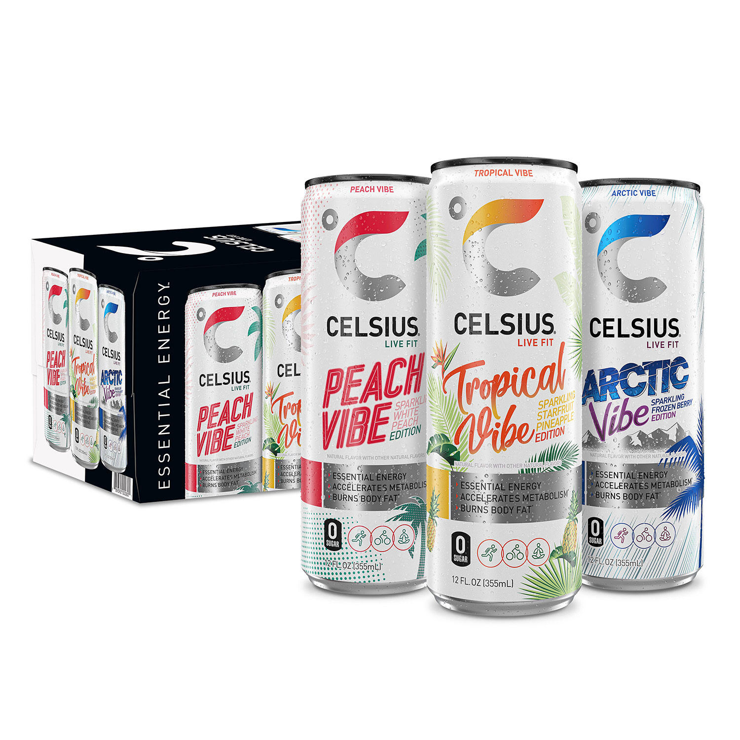 Celsius Essential Energy Sparkling Vibe Variety Pack, 12 fl. oz., 18 pk.