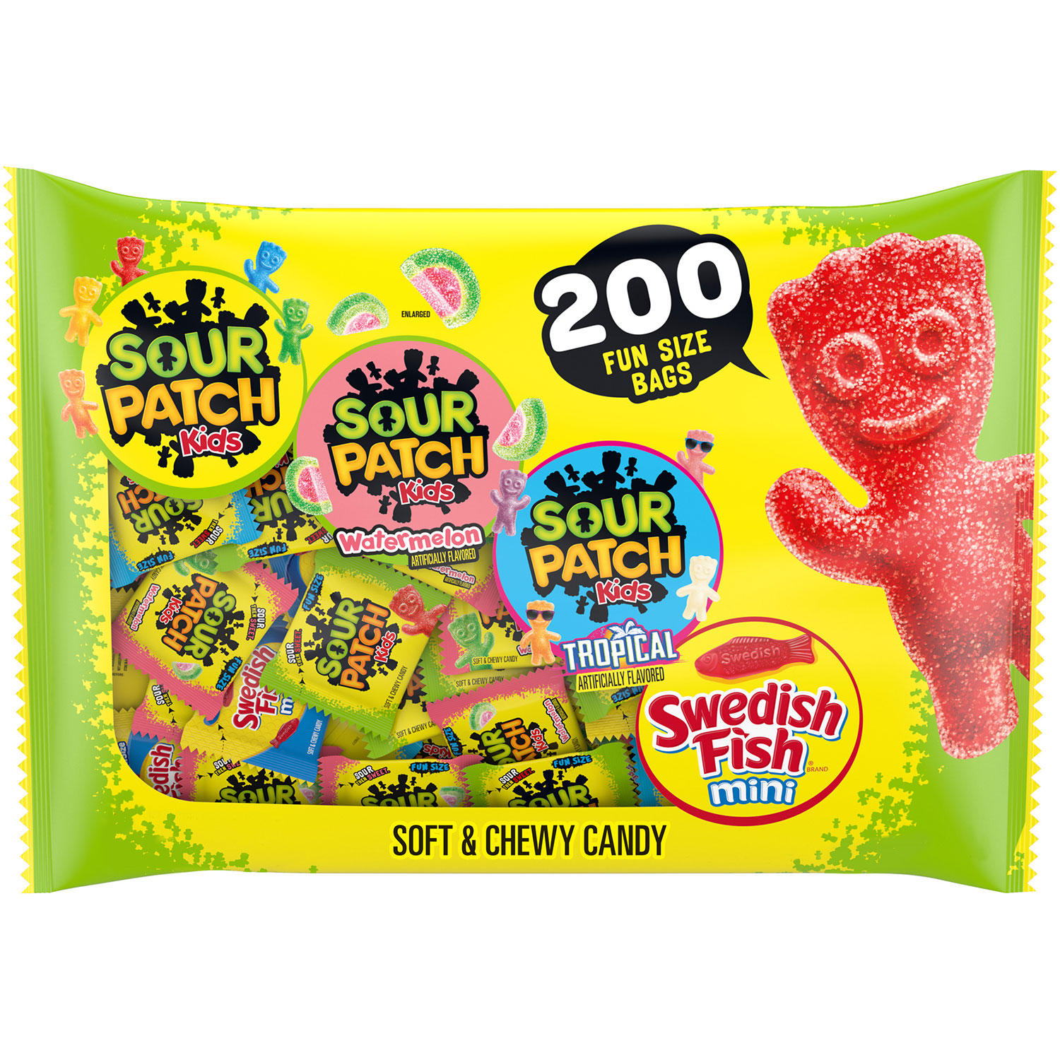 SOUR PATCH KIDS and SWEDISH FISH Candy, Fun Size, 200 pk.