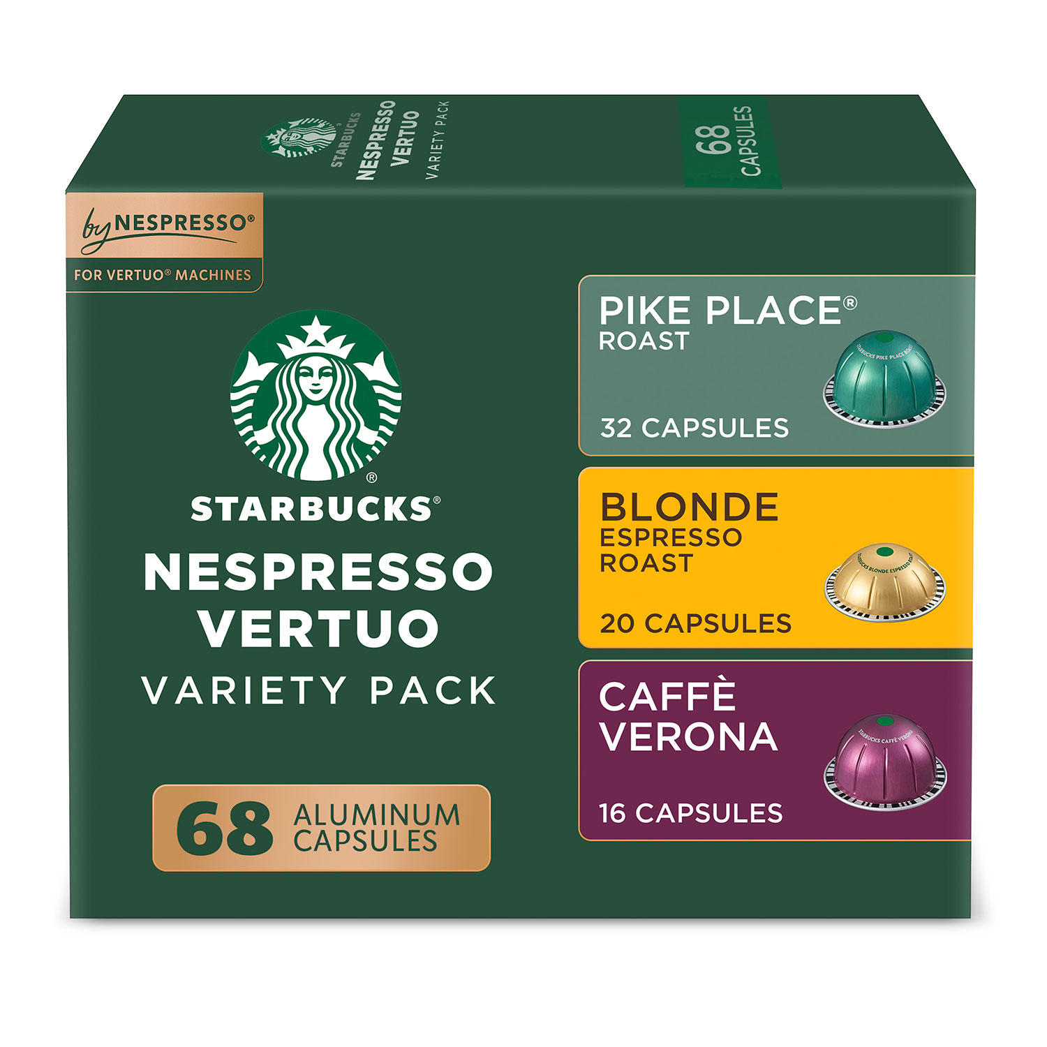 Starbucks by Nespresso Vertuo Coffee Pods, Variety Pack, 68 ct.