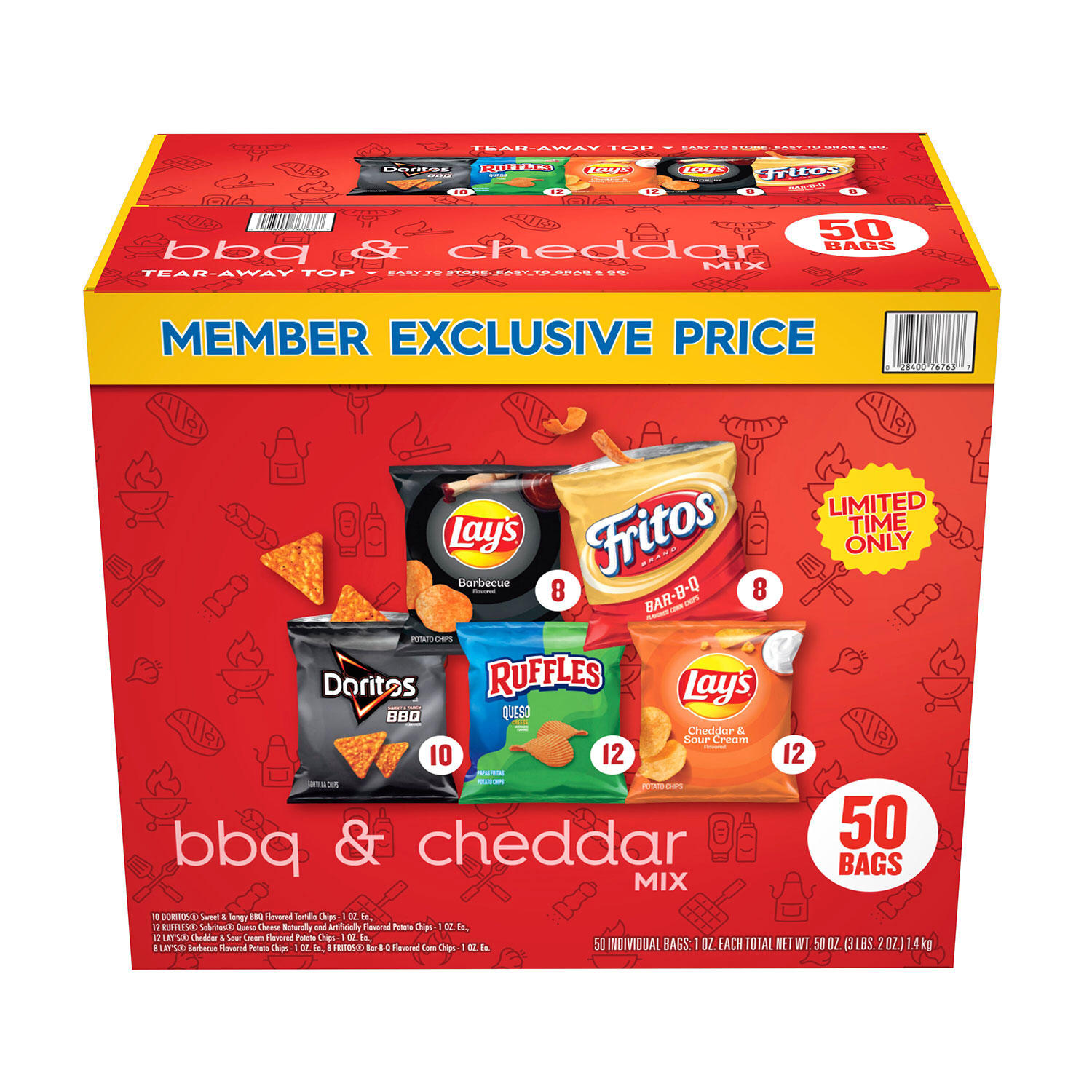 Frito Lay BBQ and Cheddar Variety Pack Chips, 50 pk.