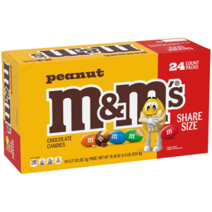 M&M'S Peanut Milk Chocolate Candy, Share Size, 3.27 oz., 24 pk.